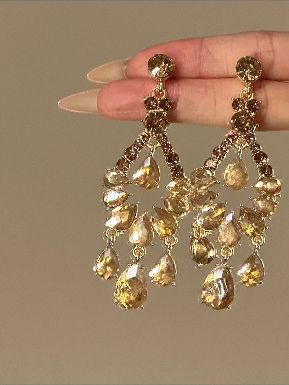 Gold-Tone Champagne Crystal Chandelier Earrings - Women Jewelry